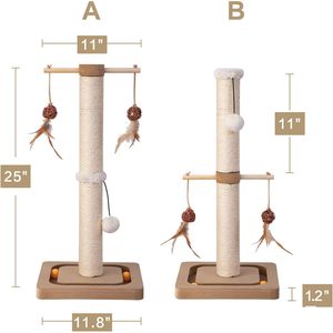 เสาข่วนแมวไม้เนื้อแข็ง 1 ชั้น สีธรรมชาติ ของเล่นแมวสำหรับแมวในบ้าน - Product Image 2