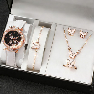 <span class=keywords><strong>Set</strong></span> di 5 Pezzi in Acciaio Inossidabile: Orologio da Donna, Anello a Farfalla, Collana, Orecchini, Bracciale con Zirconi, Orologio Casual Senza Scatola - Product Image 5