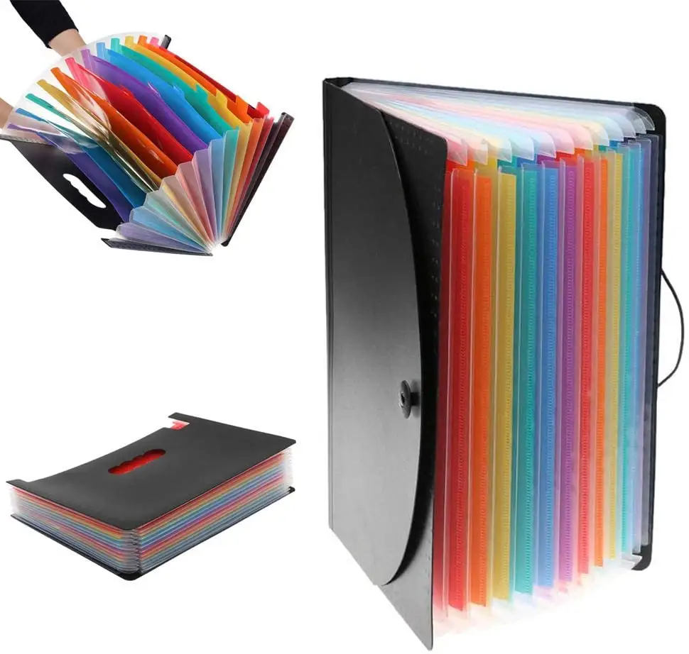 Scatola di archiviazione per documenti a fisarmonica autoportante cartella di File espansa ad alta capacità 12 tasche portatile Rainbow A4 organizzatore di File