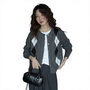 <span class=keywords><strong>Poncho</strong></span> en tricot vintage à col rond pour <span class=keywords><strong>femme</strong></span>, motif losanges, jacquard amincissant, automne/hiver - Product Image 1