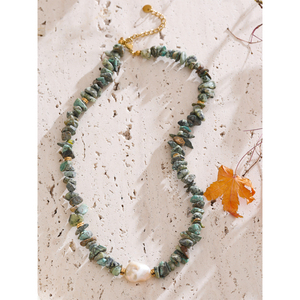 JINYOU 2518 Arrivals Popular Stainless Steel Handmade <strong>Jewellery</strong> for Women High Quality <strong>Green</strong> Natural Stone Pearl Chain Necklace - Product Image 2