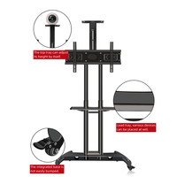Support TV mobile robuste avec rotation à 360° °    Étagères AV à double niveau avec roulettes silencieuses et support réglable en hauteur pour écrans de 32 à 70 pouces