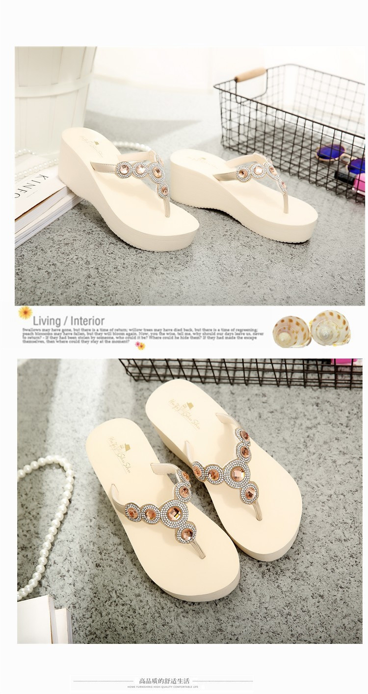Female Flip Flop Non-Slip Summer Sandals Slippers Crystal Strap Wedges Flip Flops Women Heel