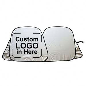 Pare-soleil de voiture personnalisé en polyester pour pare-brise avant, protection UV, double pare-soleil pliable avec logo, 2 pièces - Product Image 1