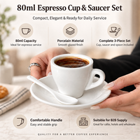 Ensemble tasse à espresso, soucoupe et cuillère en porcelaine Kingze style européen 80 ml, logo personnalisé, tasse à café pour café, hôtel