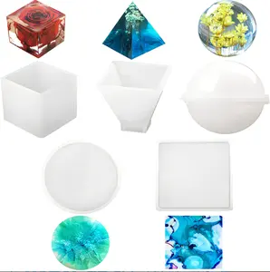 Moldes de resina de silicona para hacer joyas, 5 uds., moldes de fundición de resina, Cubo de esfera, pirámide, cuadrado, redondo, posavasos