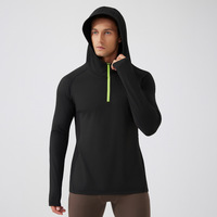 Veste pour homme en polaire respirante à capuche, demi-zip, pour sports d'hiver, polyester, élasthanne, séchage rapide, logo personnalisé