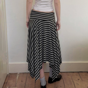 Jupe midi en tricot rayée pour femme, ourlet irrégulier, taille basse, style Y2K, décontractée, streetwear d'été - Product Image 4