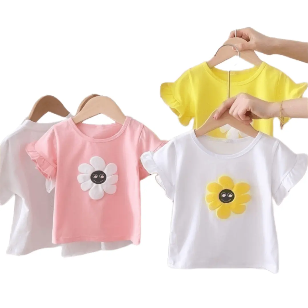 Mädchen Baumwolle Kurzarm-T-Shirt Baby modisch Halbärmelige Bluse von kleinen mittleren Kindern Bottoming-Shirt Sommer neu