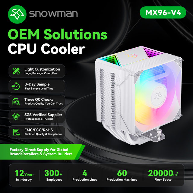 SNOWMAN Efficient Thermal Solution Silent CPU Heat Pipe Cooling System Aluminum Fan Intel  Compatible for Heavy Workloads