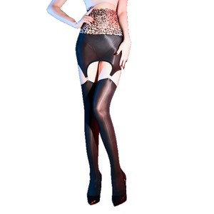 Sexy Leopard Print High Waisted Bodycon Skirt With Suspender Stockings Ultra Thin 5D Shiny Black For Women - Product Image 5