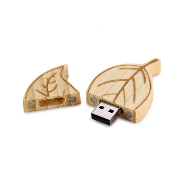 Wholesale Custom Laser Engraved Logo Leaf Shape Wooden USB Flash Drive Memory Stick 4GB 8GB 16GB 32GB for Business Souvenir Gift