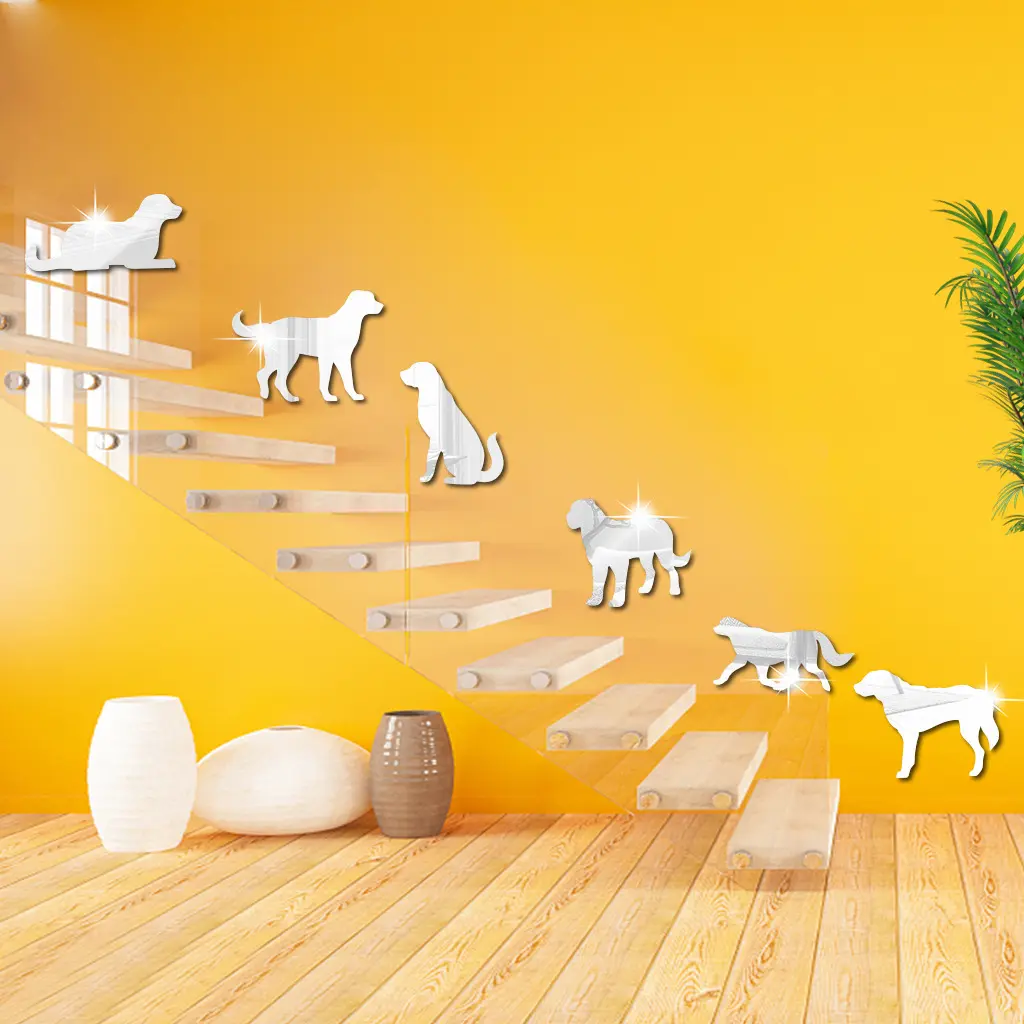 6 cute dog bedroom acrylic wall stickers cross border 1mm thickness with adhesive dog mirror stickers