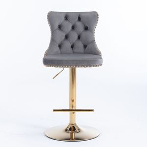Tabourets de bar modernes en velours DB A&A, hauteur réglable 25-33 pouces, base pivotante en métal pour style farmhouse - Product Image 4
