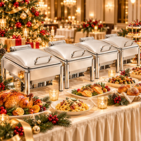 Plat de service de luxe en acier inoxydable pour buffet, chauffe-plats pour banquets de Noël, hôtels, traiteurs et fêtes