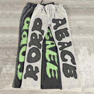 Ropa personalizada desgastada bordado parche logo hombres ácido lavado Flare pantalones de chándal Jogger pantalones para hombres - Product Image 6