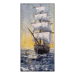 Pintura de barco de paisaje marino al óleo pintada a mano de Dafen en el lienzo del océano con decoración de Arte de Marco - Product Image 1