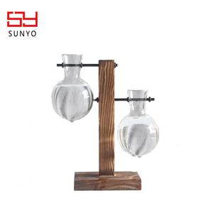 קטן בסגנון טרי זכוכית טרריום זכוכית מקורה צמח אגרטל זכוכית עם לעמוד עץ - Product Image 2