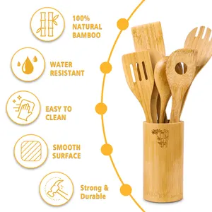 Gl Hot Selling Keuken Bamboe Hout Gebruiksvoorwerpen Set Eco Vriendelijk Kookgereedschap Lepel Spatel Bamboe Met Houder