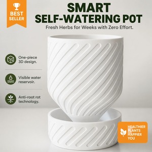Pot auto-arrosant fileté avec réservoir visible, en plastique durable et écologique, pour bureau, suspension ou jardin, qui absorbe l'eau progressivement. - Product Image 2