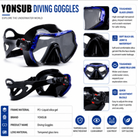 Masker Selam OEM Kaca Tempered dengan Pelindung Silikon Cair, Universal untuk Freediving Profesional, Jernih, Bebas BPA, Ramah Lingkungan