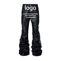 Jean en denim baggy pour homme et femme, coupe bootcut superposée, avec double fermeture éclair et détails métalliques argentés