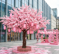 Dekorasi Latar Belakang Pernikahan Bagang Merah Putih Pink, Centerpiece Meja Bunga, Pohon Bunga Sakura Buatan