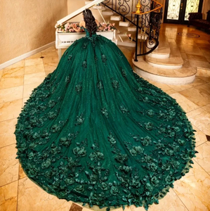 Robes de Quinceañera Vert Émeraude Pailletées Fleurs 3D Vestidos De 15 Robe De Bal Perles Robe De Soirée <span class=keywords><strong>Junior</strong></span> Filles - Product Image 2