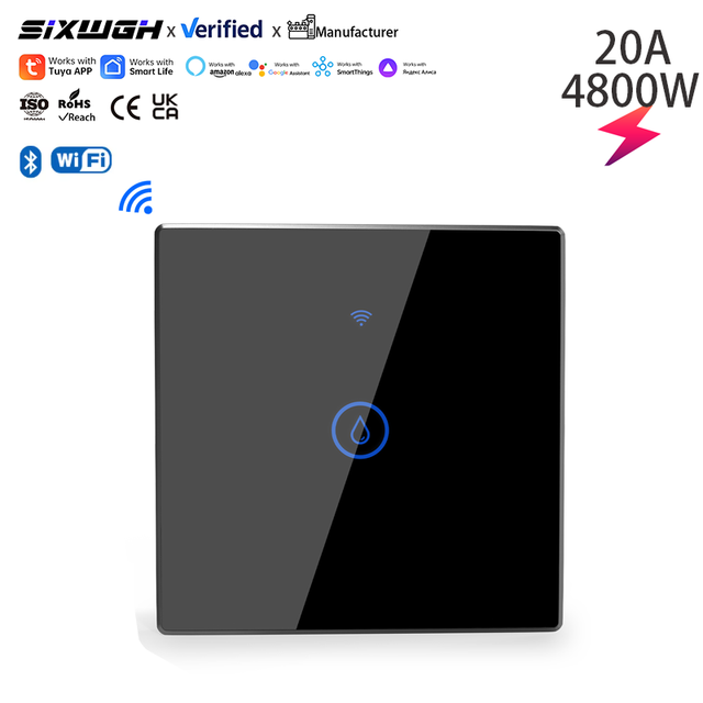 SIXWGH 20A Touch Switch Board for Home Tuya WiFi Smart Touch Wall Switch 1 Gang Water Heater Switch Alexa Google Smart Life