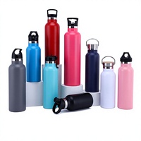 Bouteille d'eau sport isotherme en acier inoxydable de qualité supérieure, grande capacité, avec couvercle en bambou, portable, pour la randonnée en extérieur, 500 ml, style américain