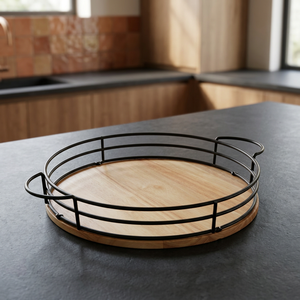 <b>Round</b> Wooden <b>Serving</b> <b>Tray</b> With Handle Dishwasher Safe Eco Friendly <b>Trays</b> For <b>Serving</b> Snacks Drinks Handmade Bathroom <b>Tray</b> Decor - Product Image 1