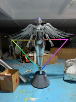 Statue de Robot Cyberpunk Chromé Lumineux à LED, Sculpture de Fille Mécanique, Grand Ornement Artistique au Sol pour Salon et Hôtel - Vente en Gros