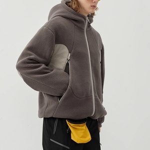 Sudadera con capucha unisex de forro polar grueso y cálido con cremallera bidireccional, chaqueta holgada de piel de cordero para hombre, invierno, venta al por mayor - Product Image 5