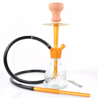 Petit ensemble de chicha en verre avec tige en aluminium, base à coupe diamantée, un seul tuyau et sac de transport pour les acheteurs en gros