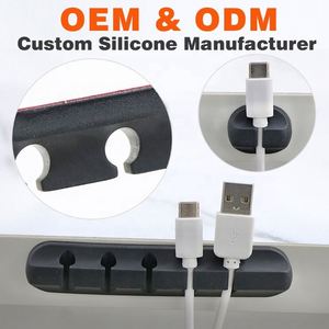Custom Silicone Cable Management Holder Black <b>Rubber</b> <b>Strip</b> With 3 Slots For USB Wire Desk Organizer <b>Adhesive</b> Mounting - Product Image 1