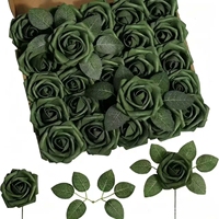 25 tiges de roses artificielles en mousse avec feuilles, style français moderne, aspect séché de luxe léger pour la décoration de mariages et de fêtes DIY