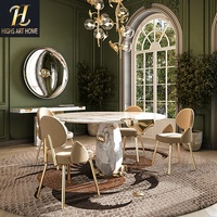 Table à manger de luxe en pierre frittée ronde, design diamant, avec pieds en métal doré, pour villa moderne, hôtel, salle à manger à domicile