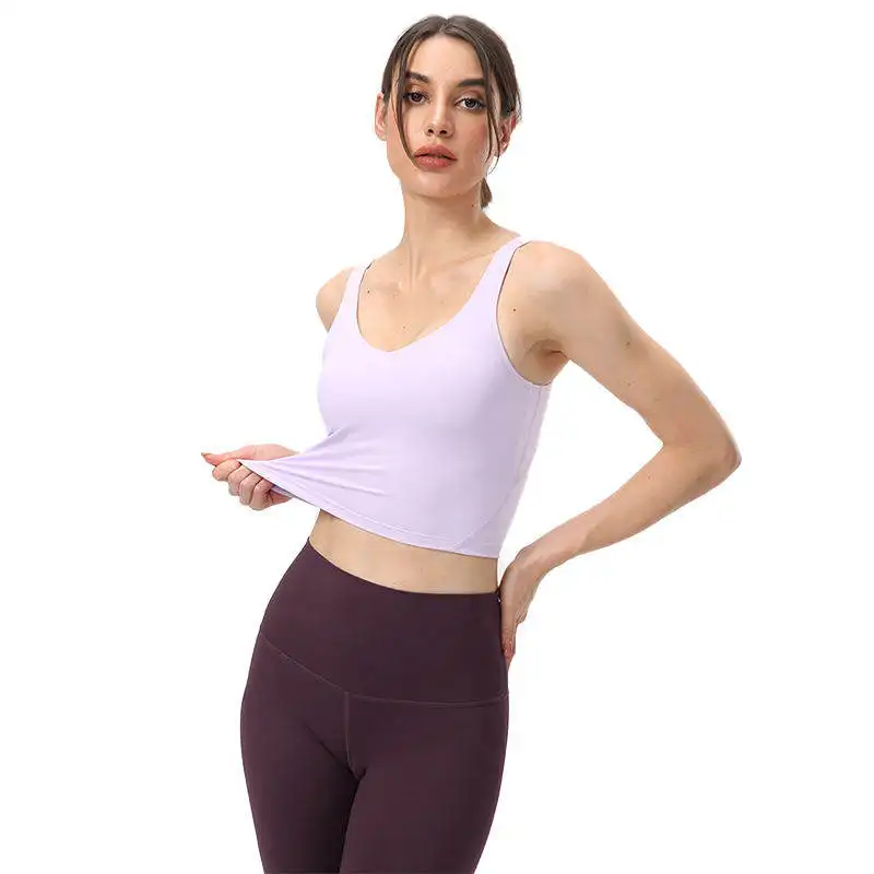 Beautiful Back Solid Color U-neck Yoga Vest Women Sports Sleeveless White Crop Halter Neck Yoga Sleeveless Padded Top