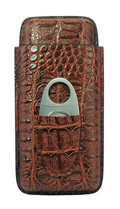 Кожаный кейс для сигар ручной работы 3 CT Travel Croco с резаком для сигар - Product Image 3