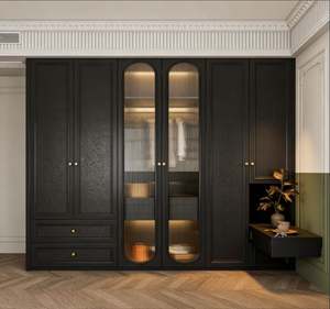 Armoire en noyer noir haut de gamme, style moderne, porte coulissante en rotin, rangement avec compartiment caché - Product Image 5