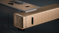 Bureau de direction en bois au design moderne et innovant, avec des caractéristiques écologiques, extensible et convertible, mobilier de bureau