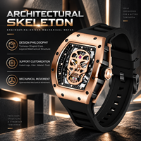 Montre automatique squelette tonneau pour homme, de luxe, en forme de baril de vin, mécanique, étanche, sportive, OEM