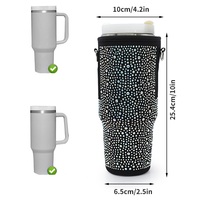 Porte-gobelet élégant en néoprène avec strass, pour bouteille d'eau de 40 oz, housse de protection avec sangle pour Stanley