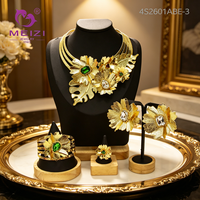 Luxuriöses 18K Vergoldetes Sonnenblumen-Schmuckset Afrikanisches Nigerianisches Braut-Spiralblumen-Set mit Halskette, Ohrringen, Ring und Armband 4-teilig