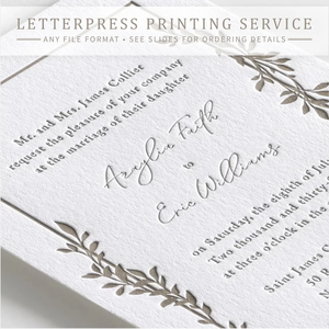 Service d'impression d'invitations de mariage en typographie : Service de conception personnalisée sur papier coton disponible, pour les annonces de réservation de <span class=keywords><strong>date</strong></span>. - Product Image 1