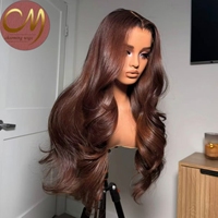 Perruques de cheveux humains 13x4 HD Lace Frontal, Cheveux vietnamiens de luxe, Ligne de cheveux pré-coupée et pré-épilée, Ombré marron, Ondulation naturelle