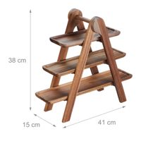 Plateau de service pliable personnalisé en bois d'acacia à 3 niveaux avec 3 assiettes amovibles