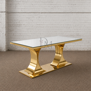 Luxury Stainless Steel Rectangular <b>Mirrored</b> Glass Event Dining <b>Table</b> Curved Pedestal Base for Wedding Banquet Wholesale - Product Image 3