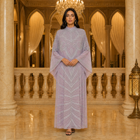 Robe longue Abaya de Dubaï à col rond, manches chauve-souris, brodée de sequins, en tulle, longueur maxi, robe de soirée perlée pour invitée de mariage