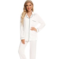 Ensemble de vêtements de nuit élégant et simple, en stock directement de l'usine, couleur unie, vêtements de détente pour femmes, ensemble de pyjama à manches longues pour femmes